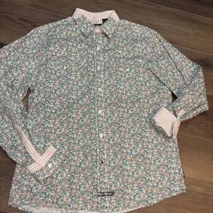 NWOT English Laundry By  Wicks Mens Large Floral Shirt Long Sleeve White